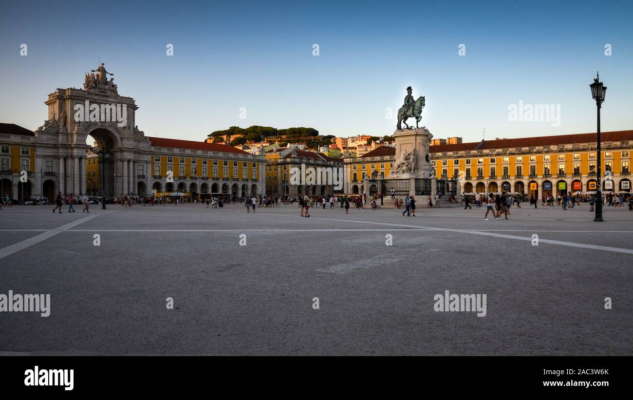 Lissabon, Portugal - 2 September, 2019 - Abend geschossen von Commerce Square Stockfoto