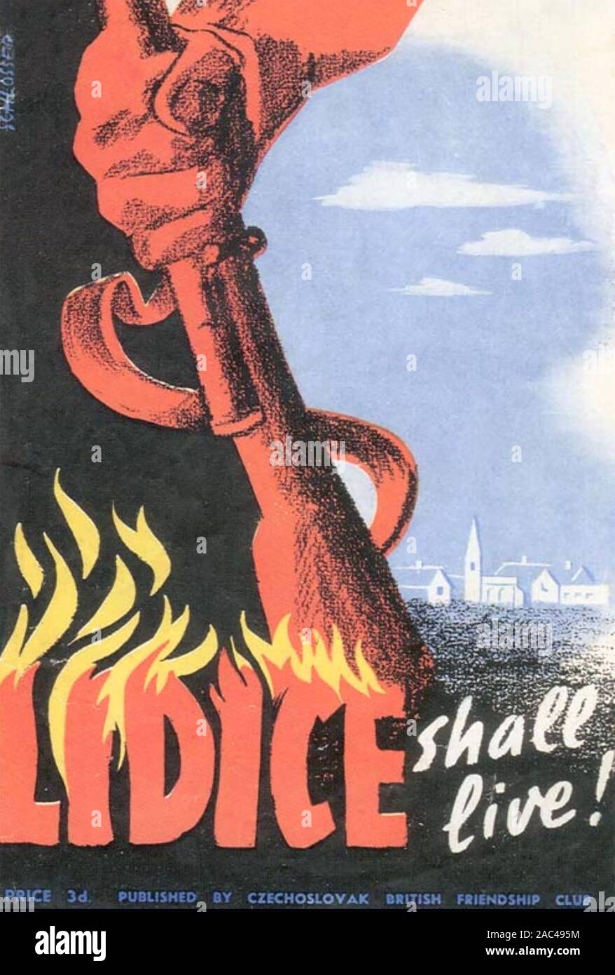 MASSAKER VON LIDICE 1942. Titelbild des Heftchens zur Gedenkstätte der Kriegszeit Stockfoto
