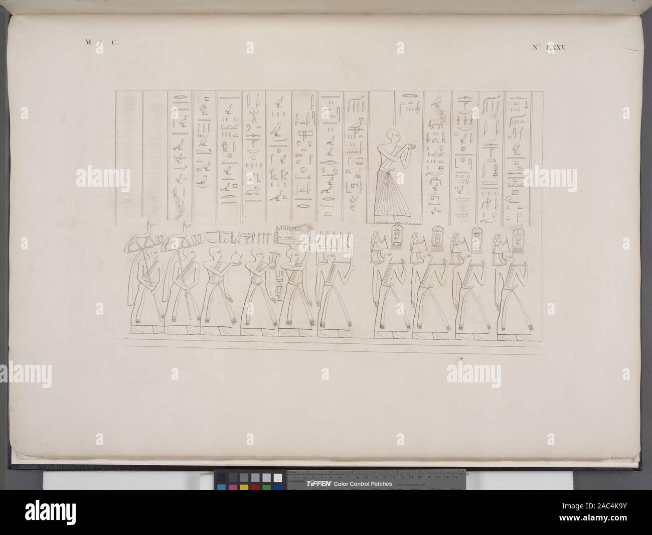 Gran frammento della Processione di Sesostri - quadri Tre consecutivi esistenti nel Ramsesseion ein Tebe (Theben) Bîbân el-Mulûk (Ägypten) Gran frammento della Processione di Sesostri: Quadri tre consecutivi esistenti nel Ramsesseion ein Tebe [Theben]. Stockfoto