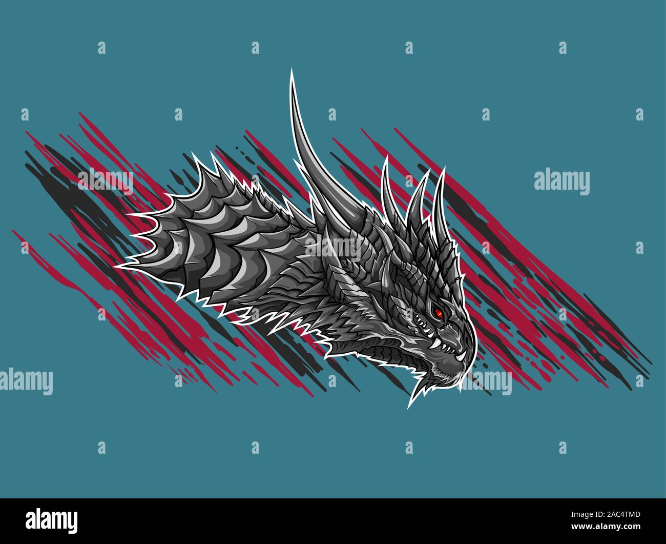 Kunst Dragon Head graphic design Tapete Illustration Vektor auf Kunst cartoons Stil bunten Hintergrund Stock Vektor