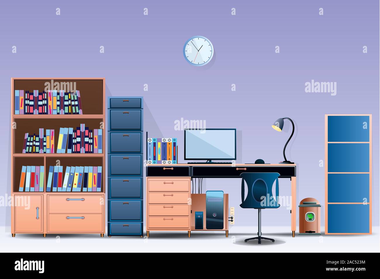 Innenraum Office Layout Design ein komfortables Büro Illustration Vektor auf Cartoons style Wand bunten Hintergrund Stock Vektor