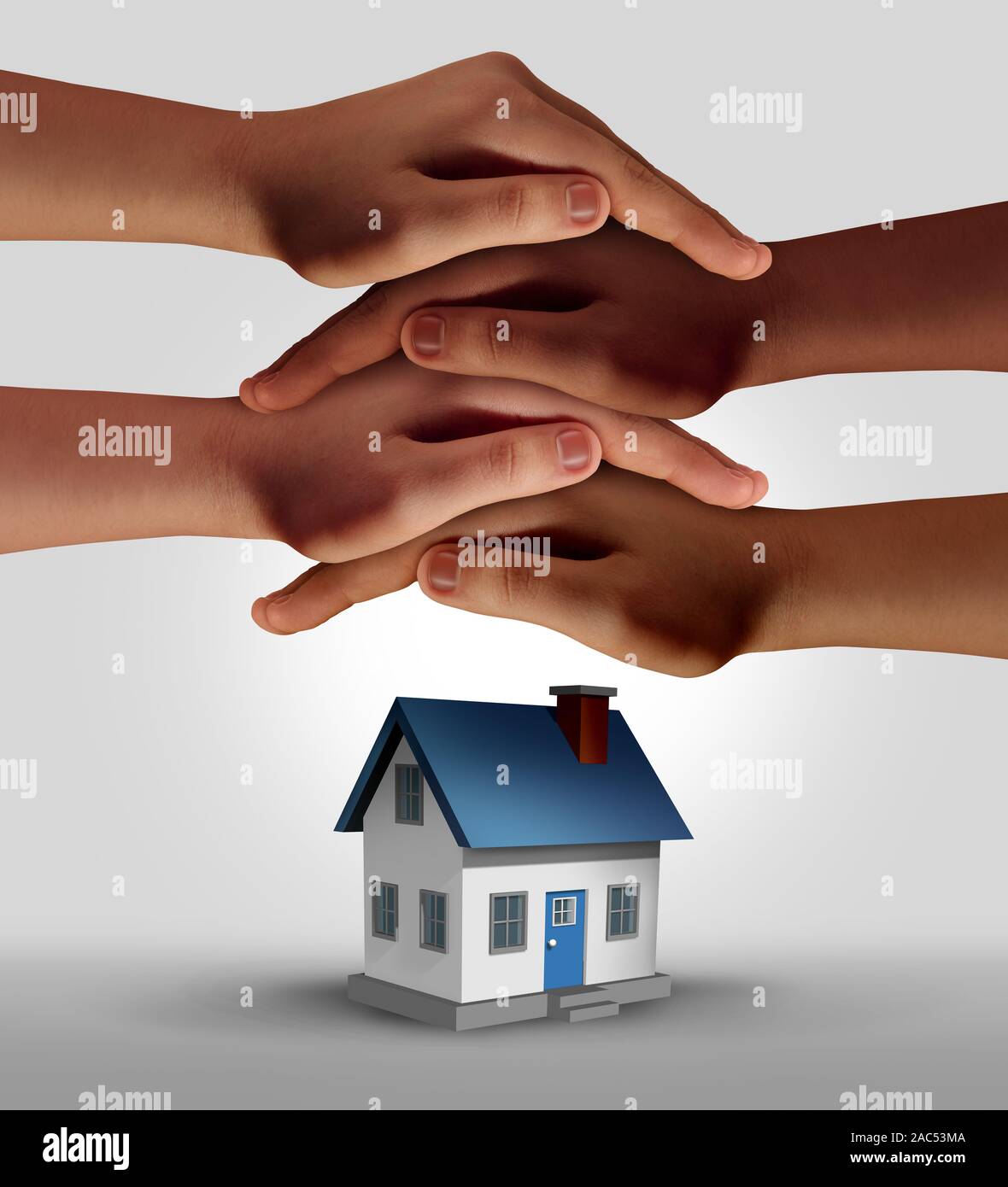 Home Versicherung und Familie Gehäuse Sicherheit als Haus Schutz mit 3D-Illustration Elemente. Stockfoto
