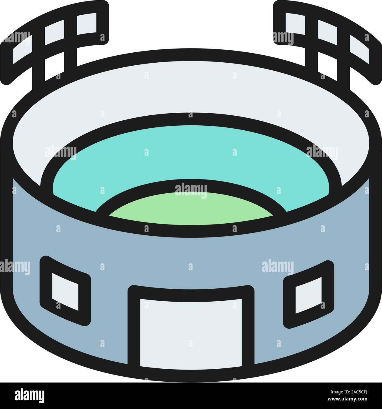Sportstadion mit Strahler flach Farbe Symbol. Stock Vektor