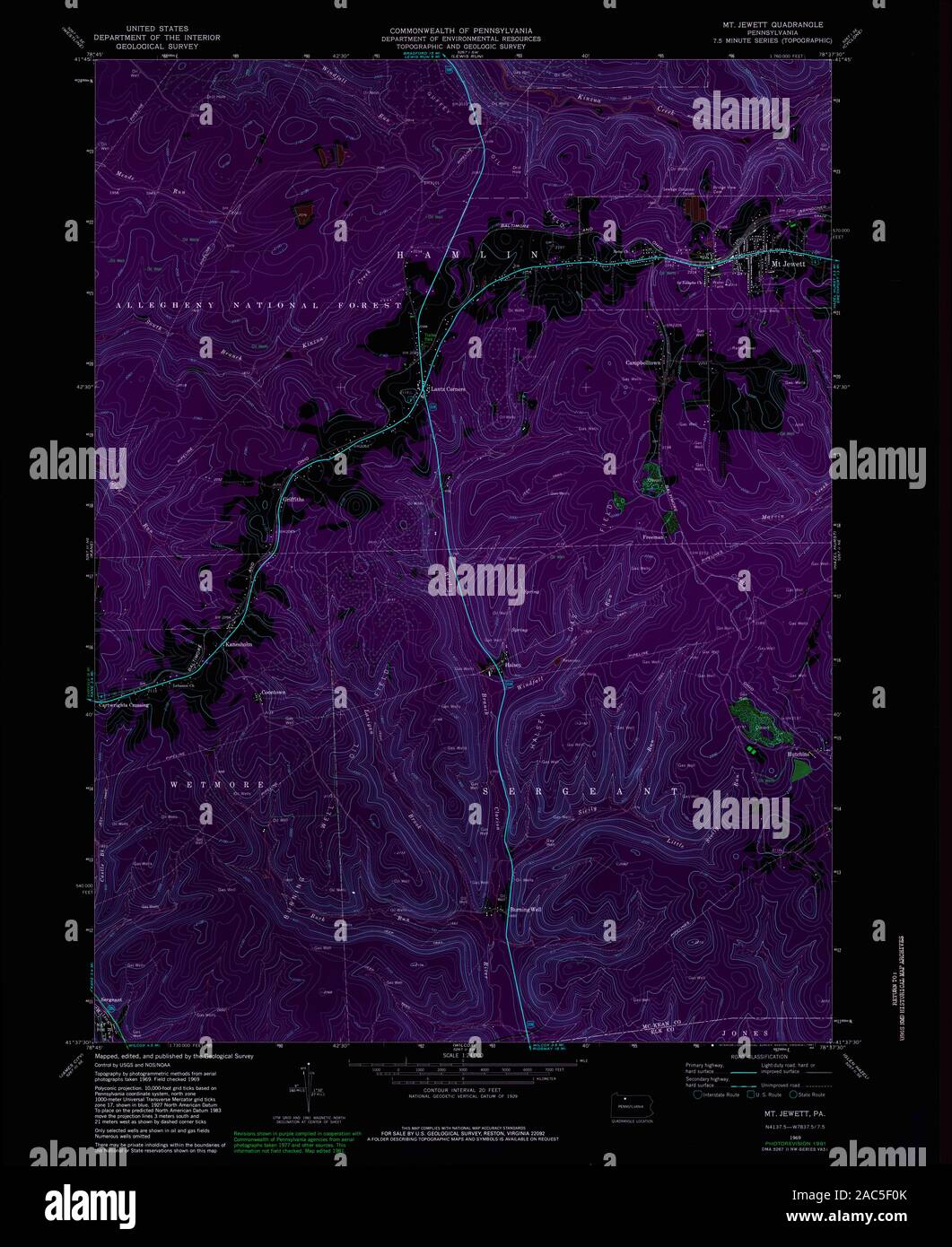 USGS TOPO Karte Pennsylvania PA Mt Jewett 171669 1969 24000 invertiert Wiederherstellung Stockfoto