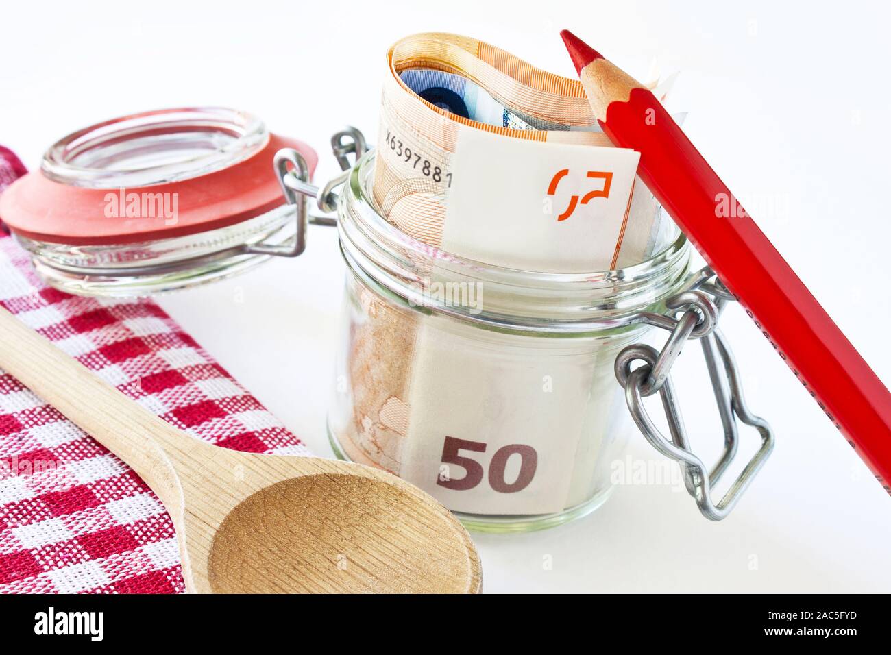 Geld sparen in Mason jar Stockfoto