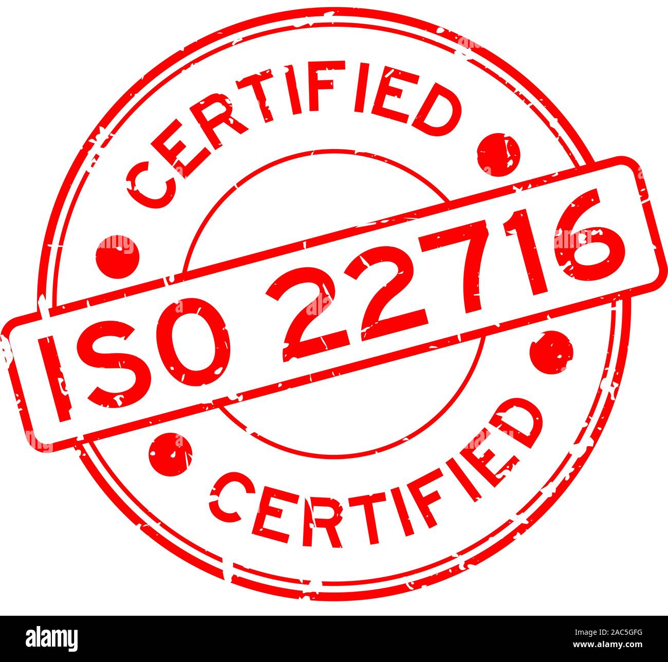 Grunge red ISO 22716 zertifizierten Wort runde Gummidichtung Stempel auf weißem Hintergrund Stock Vektor