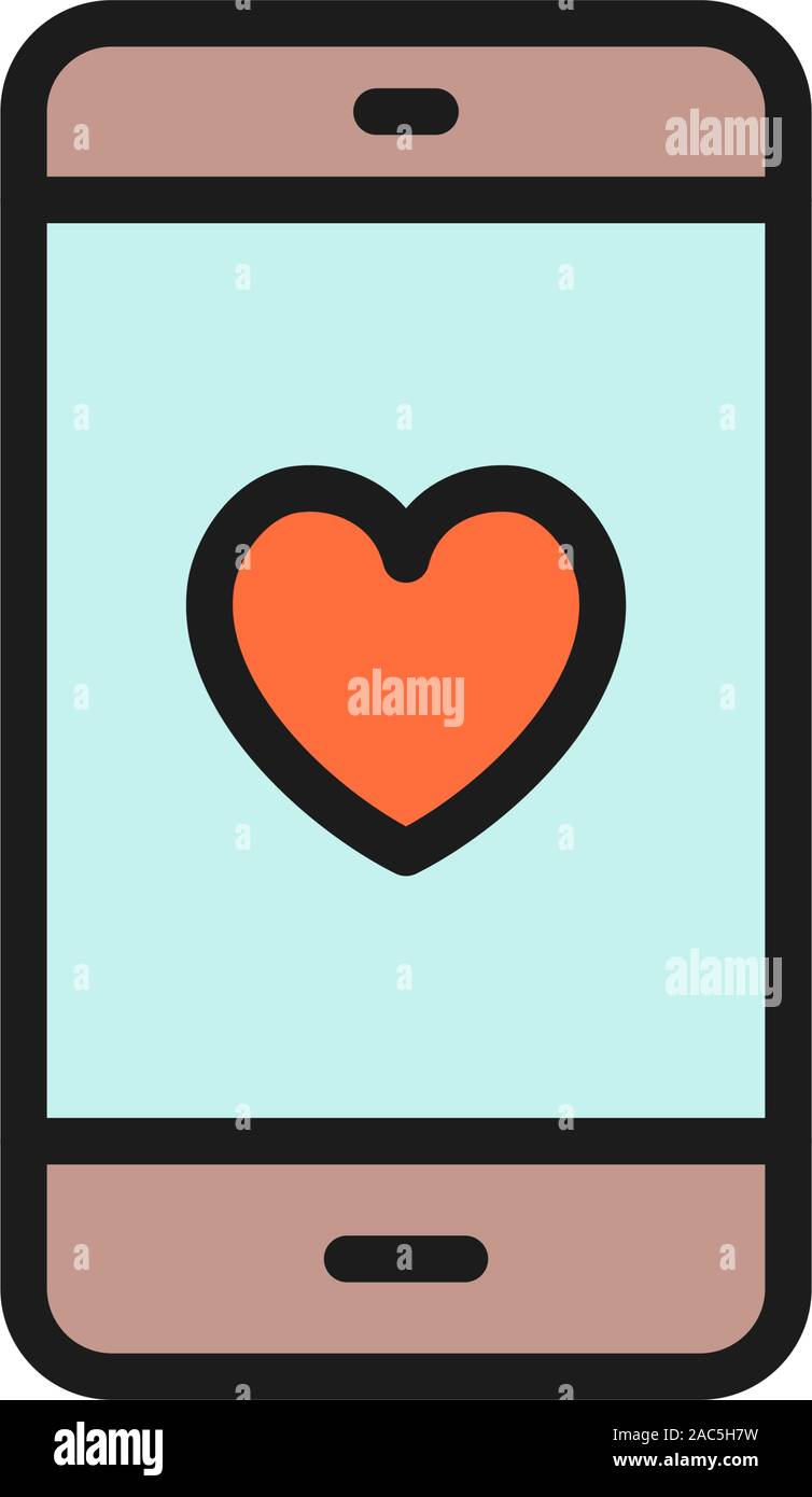 Smartphone mit Herz, liebe Nachricht flachen Farbe Symbol. Stock Vektor