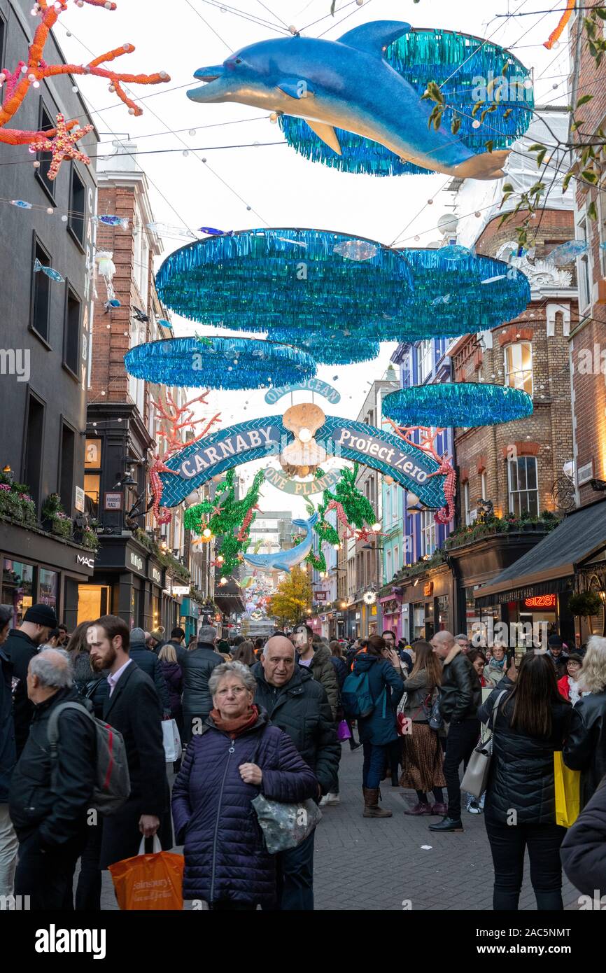 London Weihnachtsschmuck 2019, Carnaby Street Project Zero Stockfoto