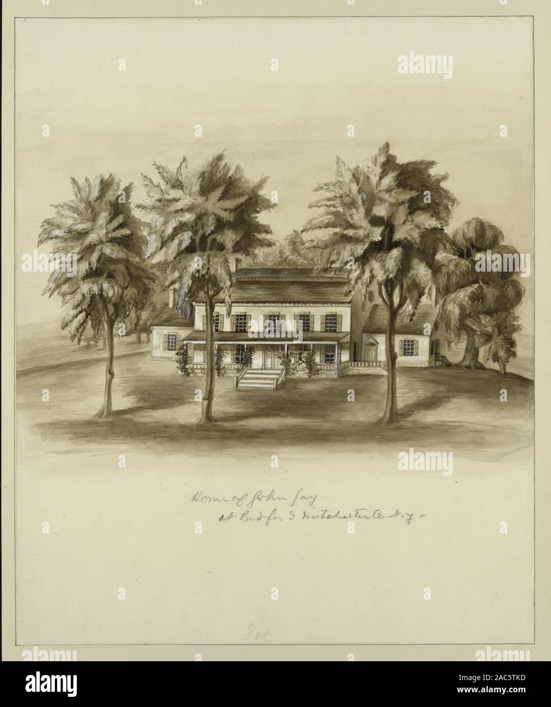 Haus von John Jay in Bedford, S Westchester Co, NY Grafiker gehören Asher B. Durand, Henry Bryan Hall, George Hayward, J.B. Longacre, Max Rosenthal. Verfasser gehören David McNeely Stauffer. Titel aus dem Kalender der Emmet Sammlung. Zitat/Referenz: EM 691, Heimat von John Jay in Bedford, S. Westchester Co., New York, präsent. Stockfoto