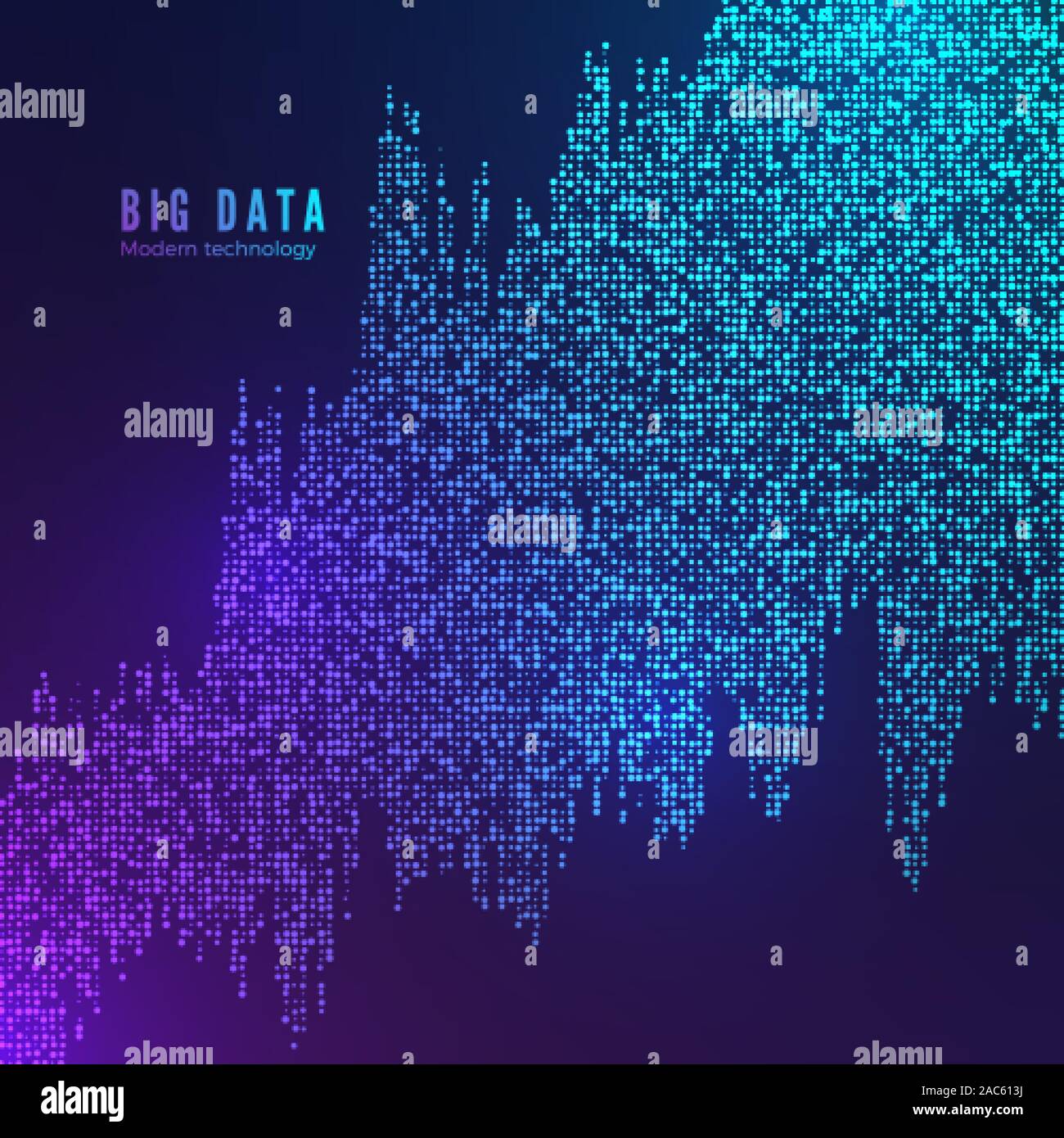 Big Data Flow Visualisierung. Digitalen Datenstrom. Mehrere Point-Welle. Abstrakte Technologie Hintergrund in blauen Farben. Vektor Stock Vektor