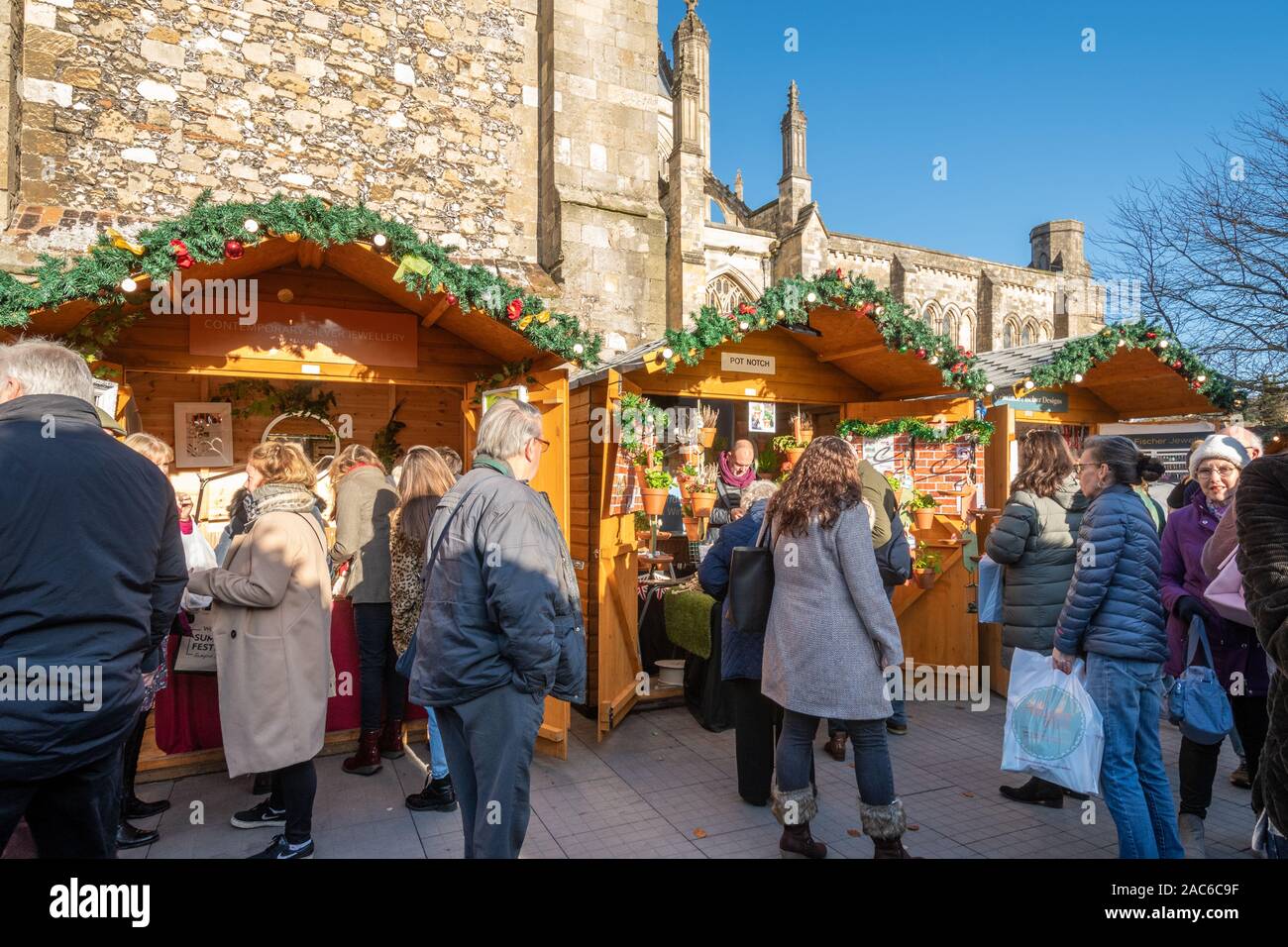 Weihnachtsmarkt in Winchester, Hampshire, UK Stockfoto