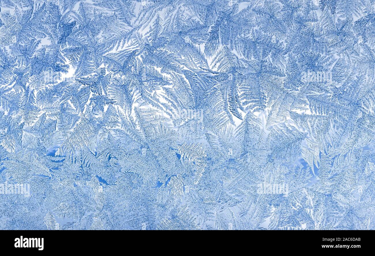 Blue Frost auf dem Glas. Abstrakte Muster. Makro. Stockfoto