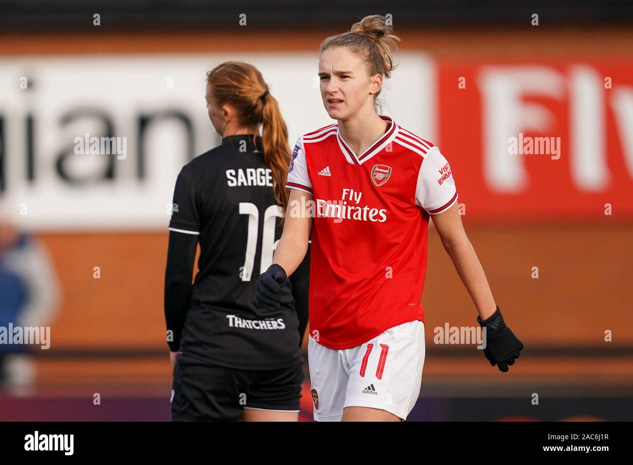 Borehamwood, Großbritannien. 1. Dez 2019. Vivianne Miedema von Arsenal Kerben ihr zweites Ziel während der Super League Spiel der Frauen zwischen Arsenal und Bristol City an der Wiese Park in Leicester, England am 1. Dezember 2019 (Foto von Daniela Porcelli/SPP) Credit: SPP Sport Presse Foto. /Alamy leben Nachrichten Stockfoto