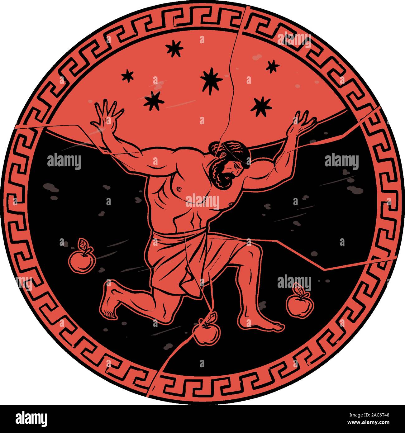 Stehlen Sie die goldenen Äpfel der Hesperides. 12 Heldentaten des Herkules Herakles Stock