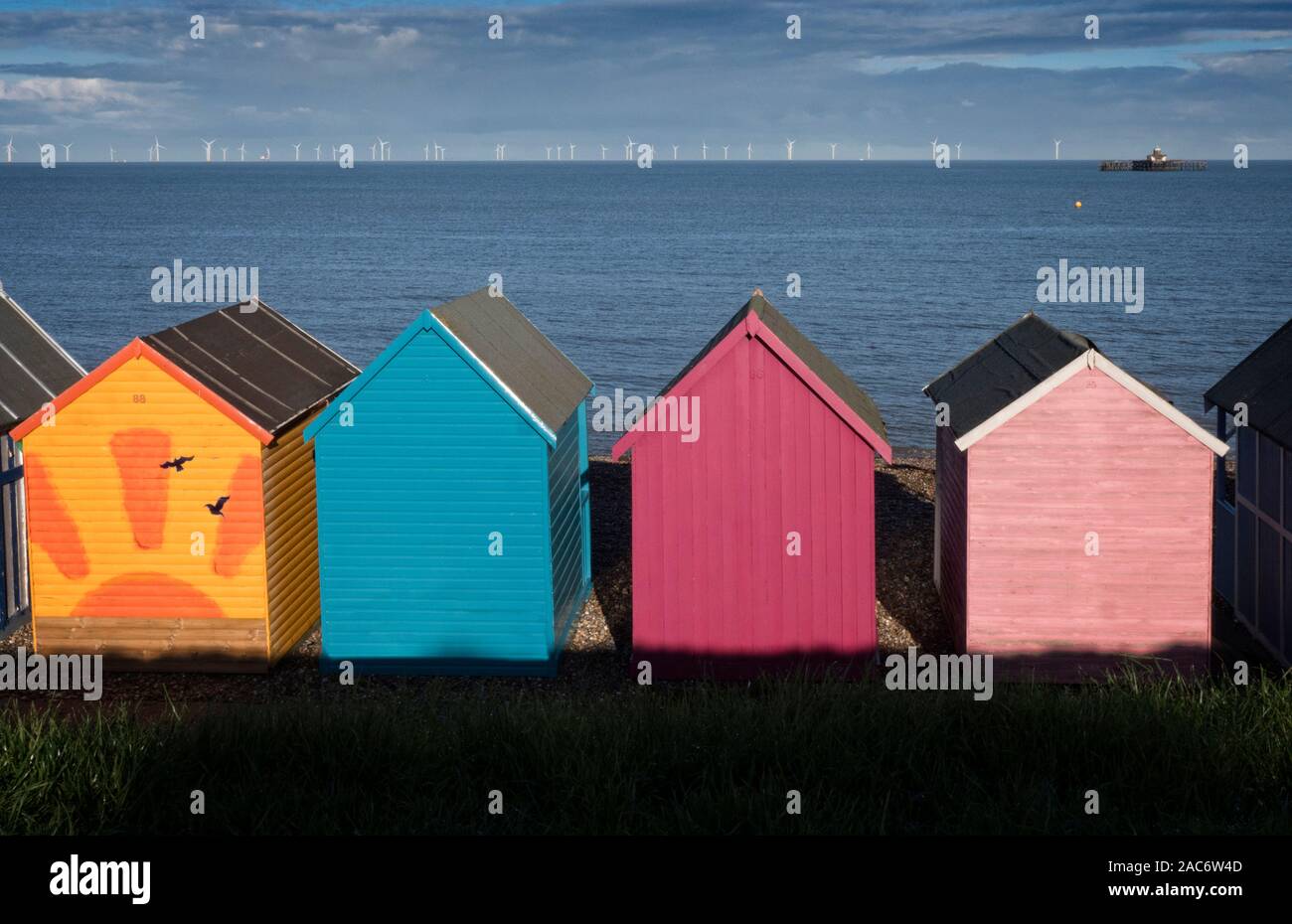 Strand Hütten von Herne Bay Kent UK Stockfoto