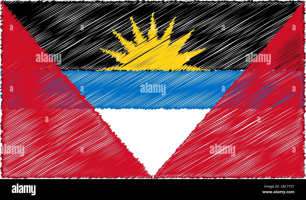 Vektor Zeichnung Skizze Stil Antigua und Barbuda Flagge Stock Vektor