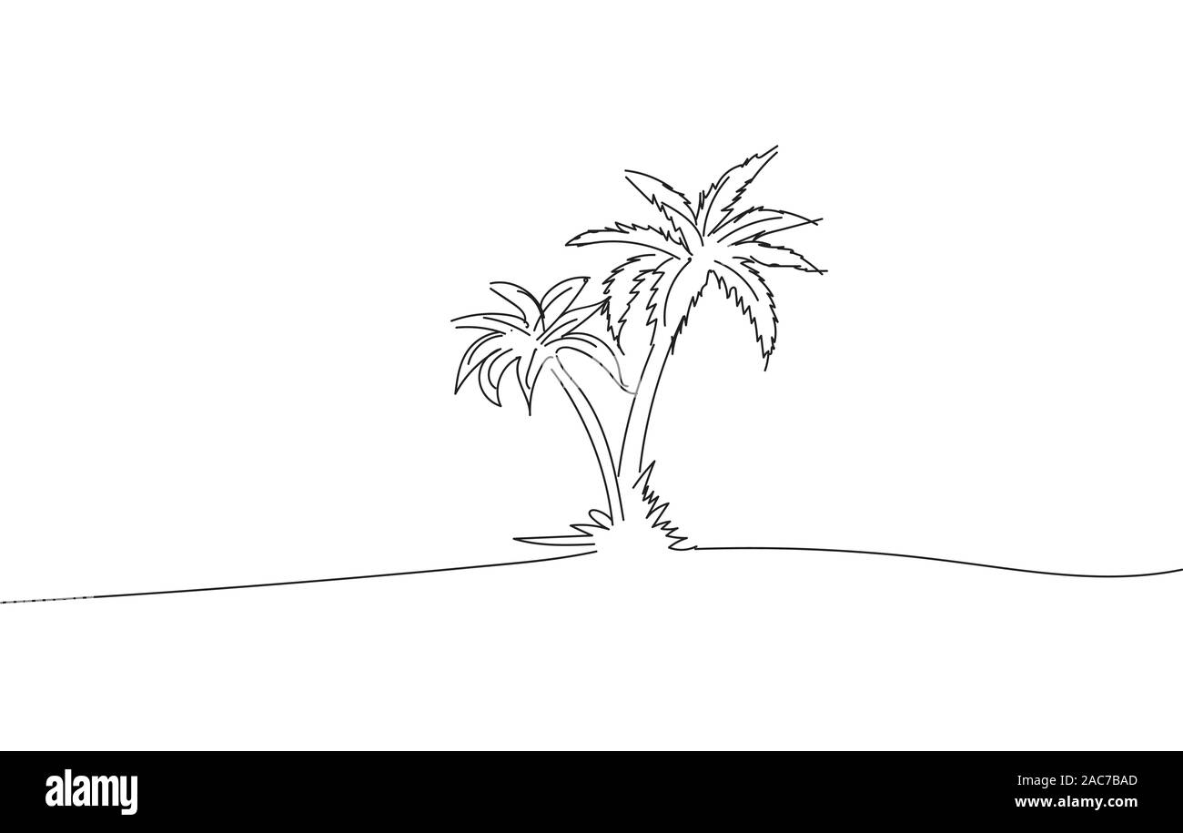 Schwarzweiß-Zeichnung Skizze der tropische Kokosnuss Palmen. Minimalistische vektor design. Stock Vektor