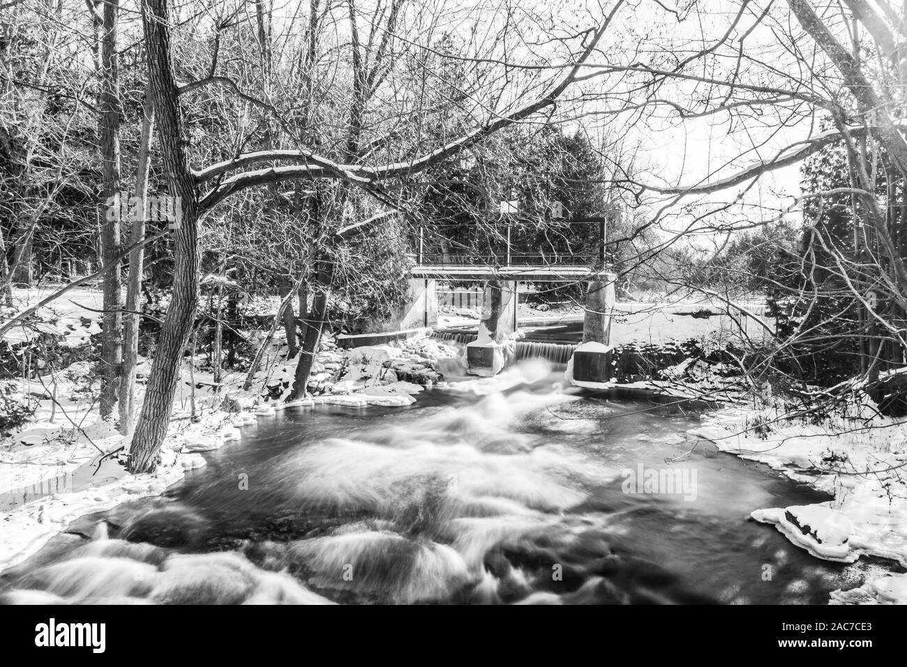 Panoramablick Doubes Trestle Bridge Selwyn Peterborough County Ontario Kanada Im Herbst Stockfoto