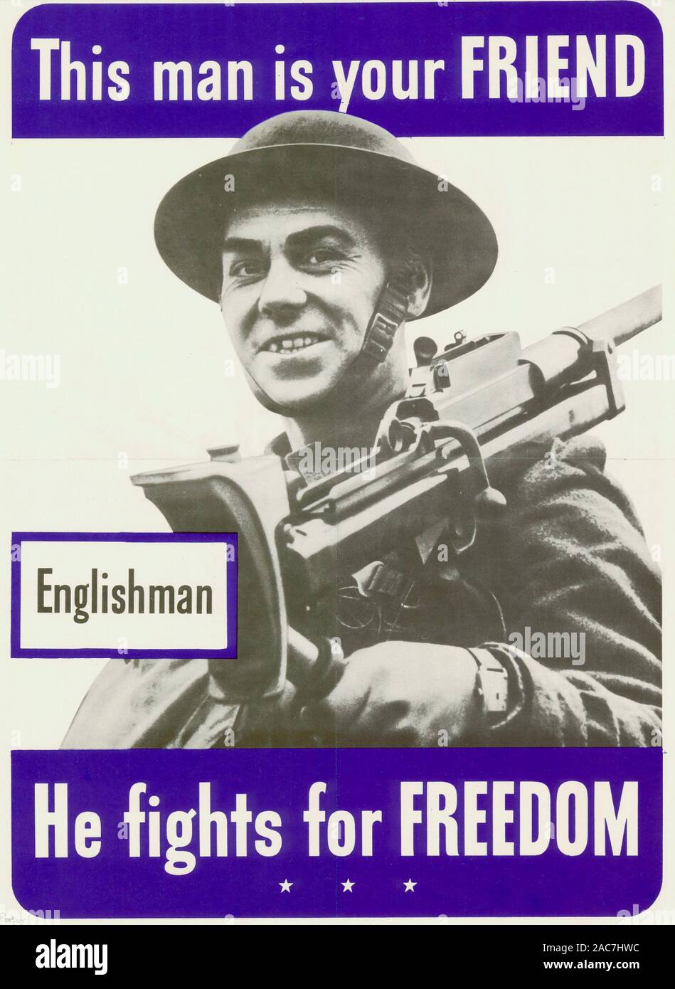 Dieser Mann ist Ihr Freund in einer Reihe von amerikanischen WW2 Plakate entworfen, Verständnis der anderen Alliierten Kämpfer zu helfen Stockfoto