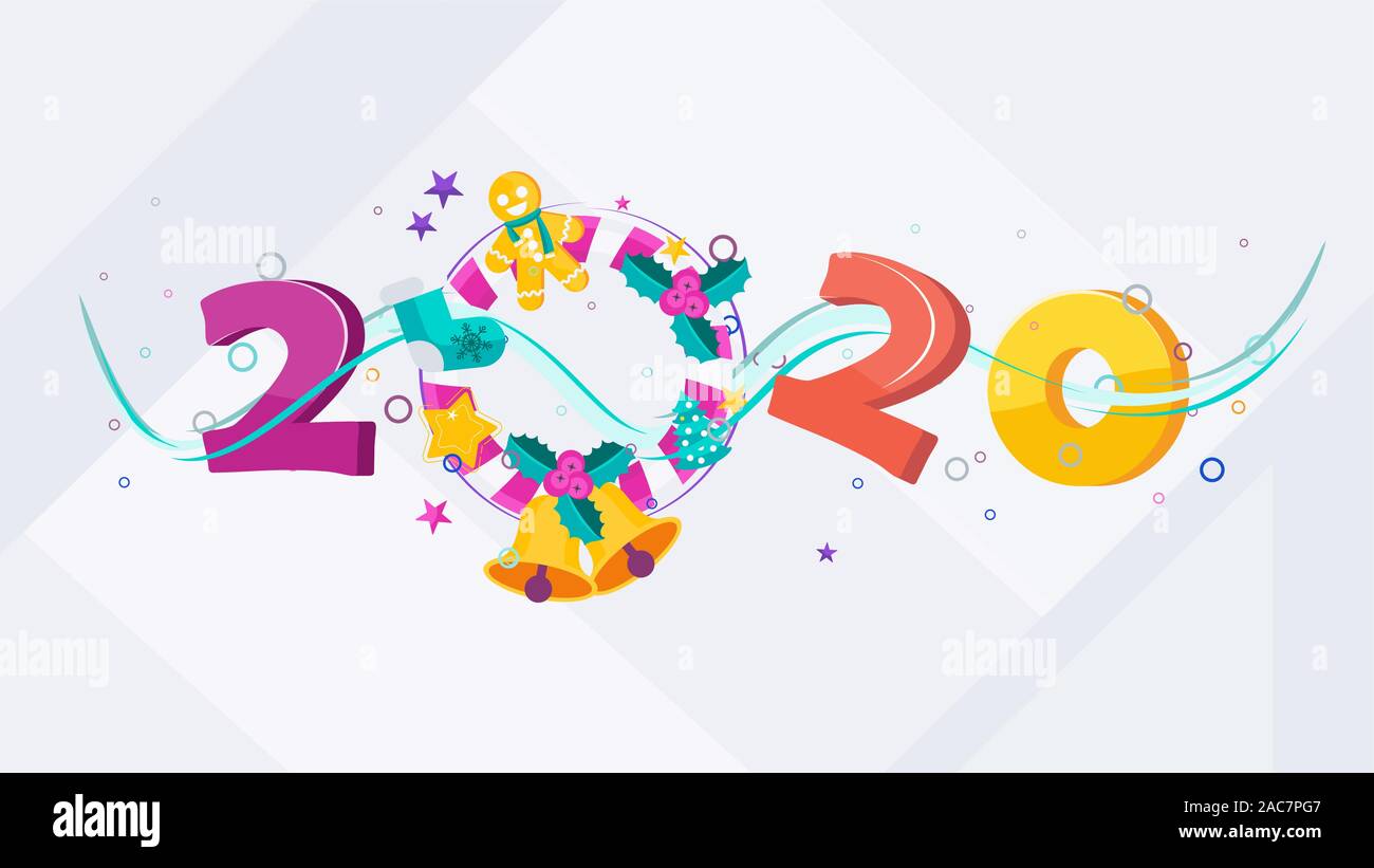 2020 Logo text Design. Weihnachten Kranz für Tür Stock Vektor