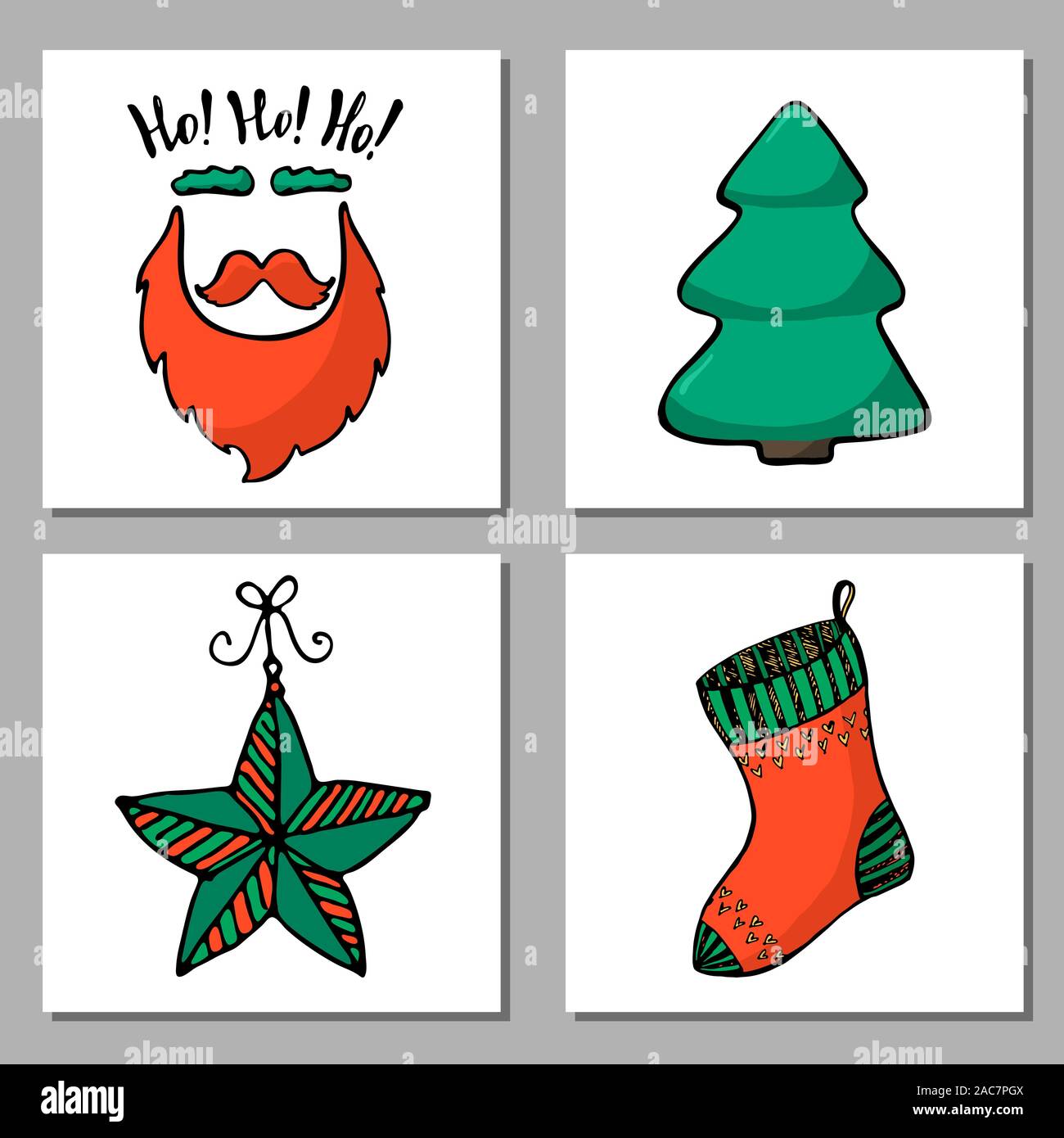 Doodle Weihnachtskarten eingestellt. Süße hand Design Elemente für Sie erstellt. Frohe Weihnachten und Neues Jahr Symbole. Vector Illustration Stock Vektor