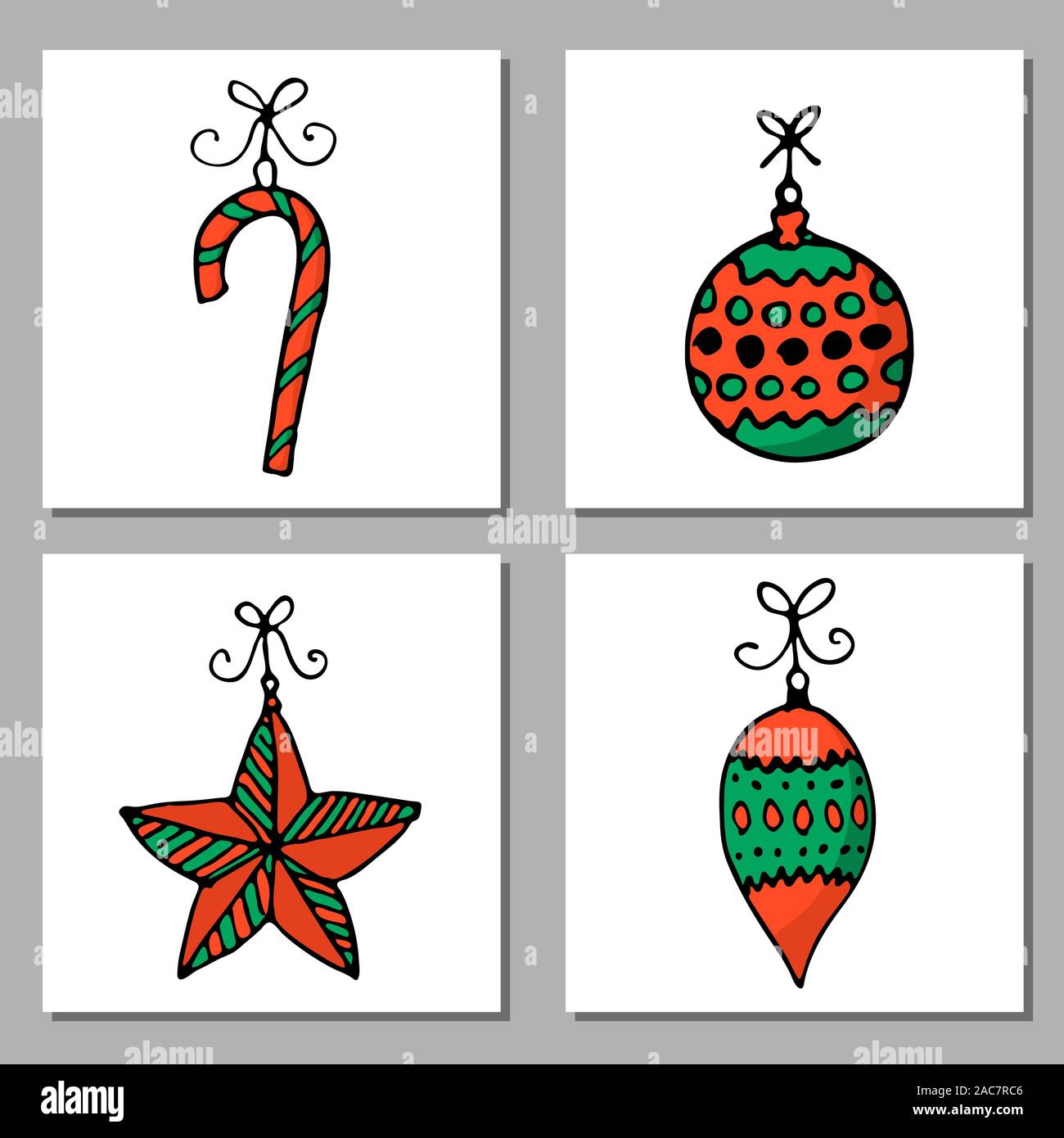 Doodle Weihnachtskarten eingestellt. Süße hand Design Elemente für Sie erstellt. Frohe Weihnachten und Neues Jahr Symbole. Vector Illustration Stock Vektor