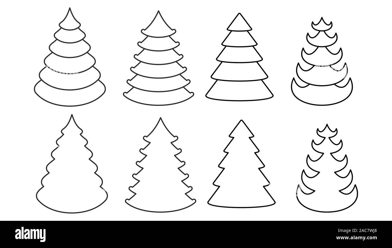 Weihnachtsbaum Vector Icons einstellen. Flache Cartoon Illustration Stock Vektor