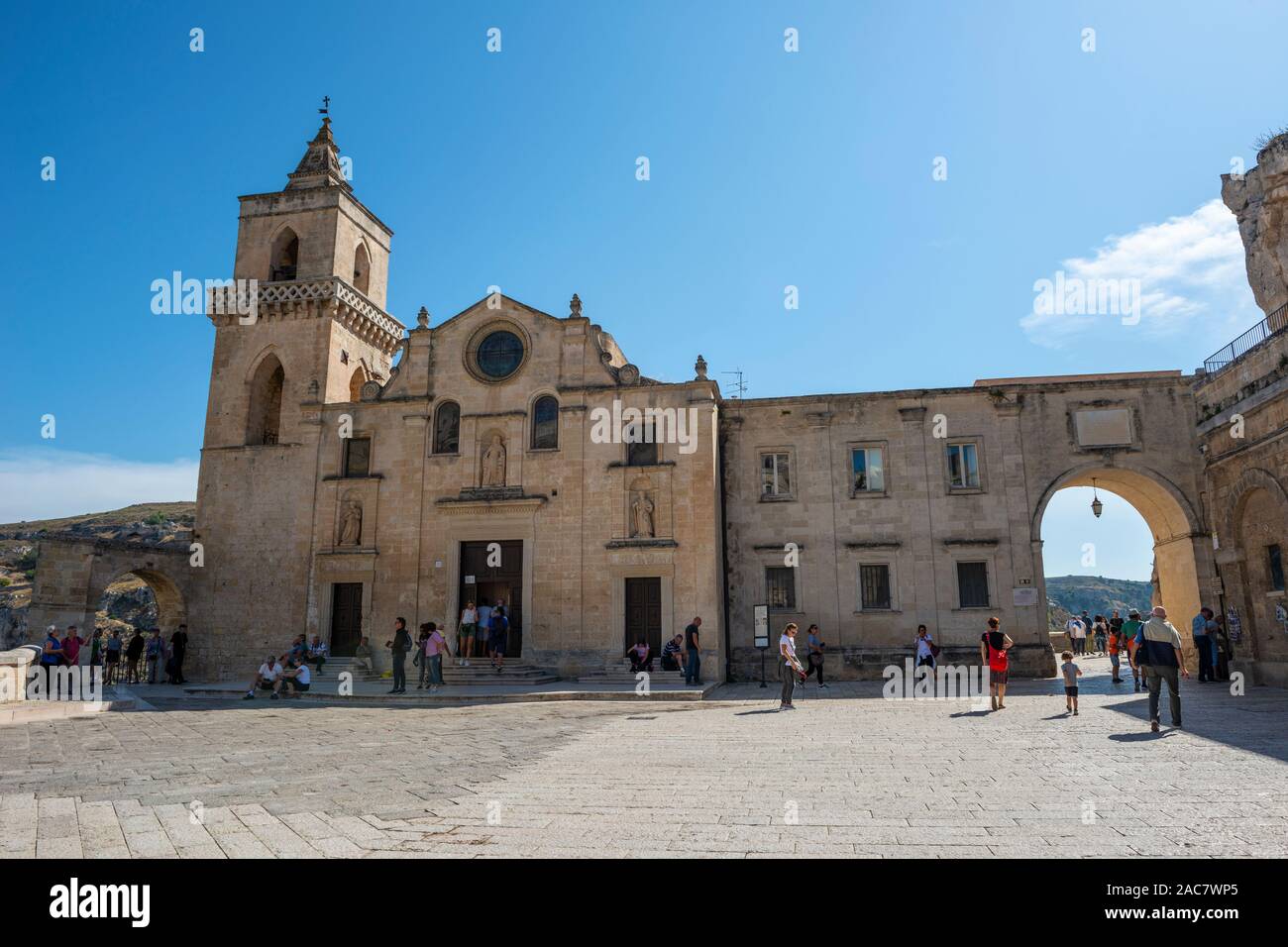 Kirche St. Peter Caveoso (Chiesa di San Pietro Caveoso) auf der Piazza San Pietro Caveoso, Sassi von Matera, Basilikata, Süditalien Stockfoto