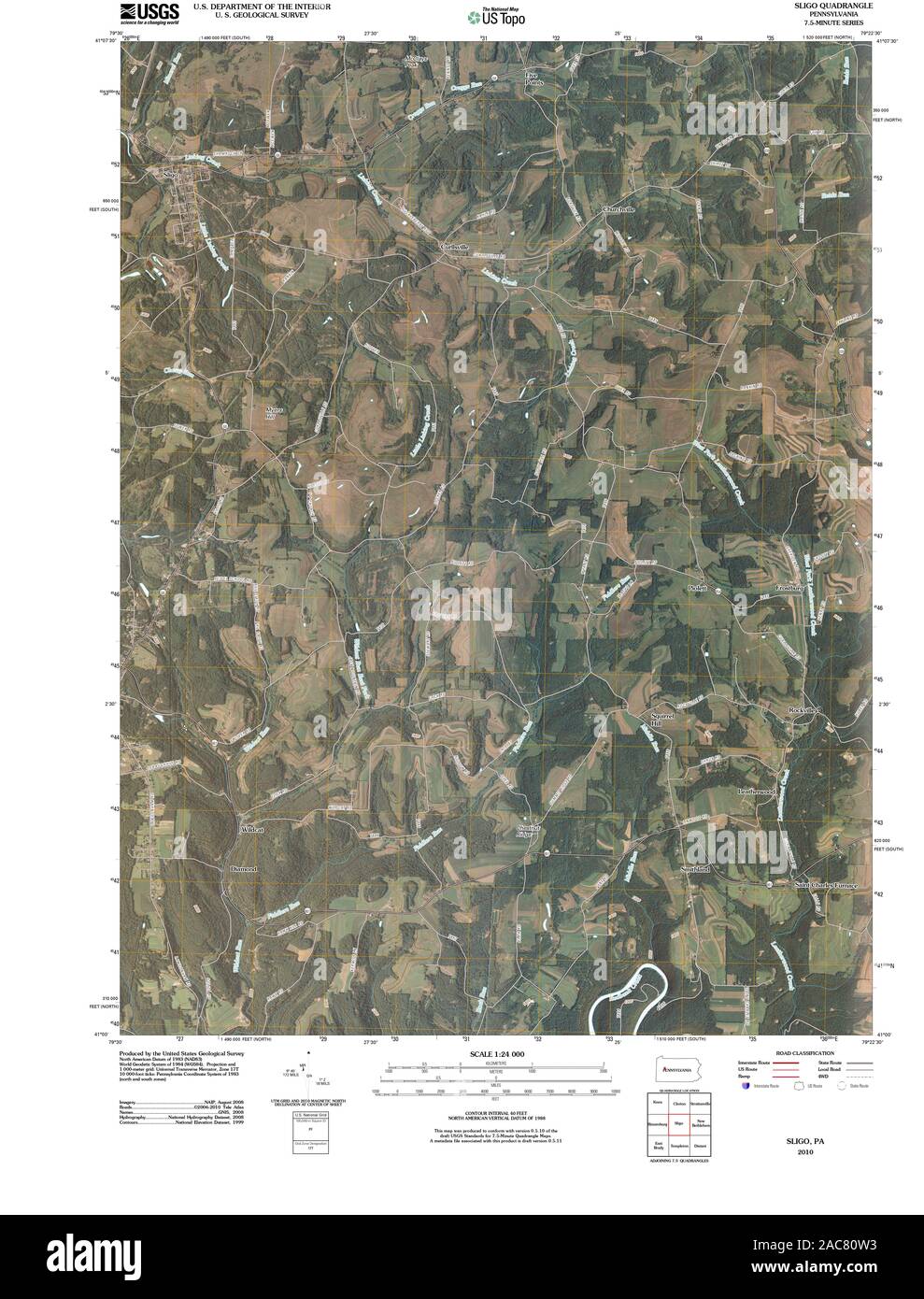 USGS TOPO Karte Pennsylvania PA Sligo 20100630 TM Wiederherstellung Stockfoto