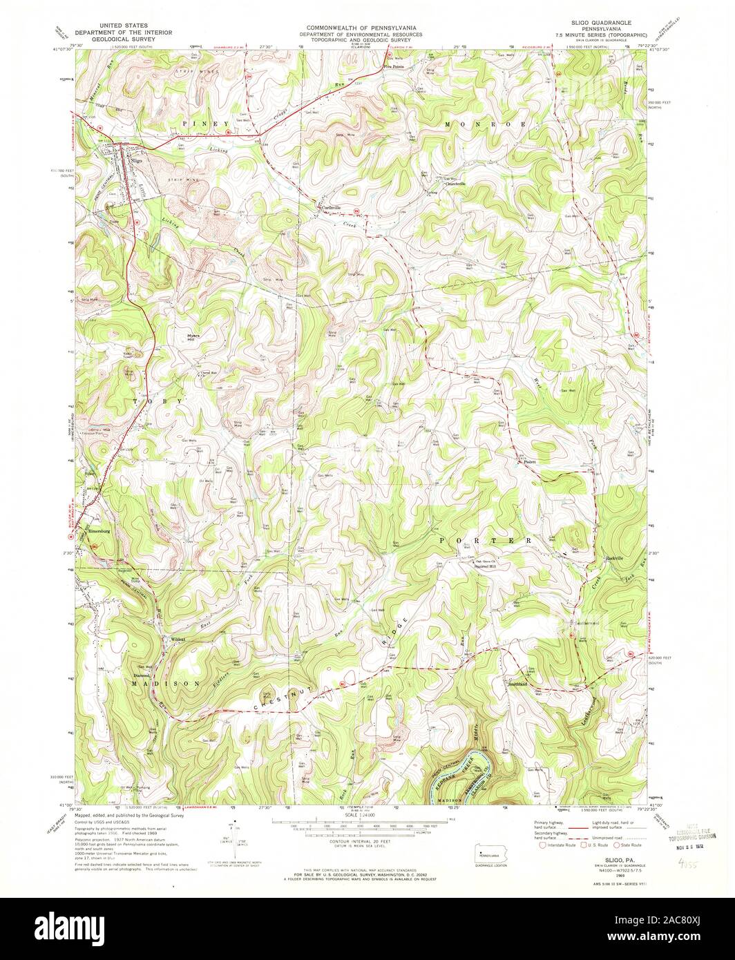 USGS TOPO Karte Pennsylvania PA Sligo 221862 1969 24000 Wiederherstellung Stockfoto