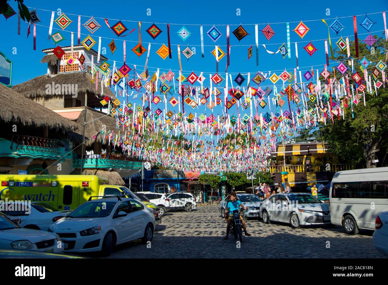 Papel Picado, Papierfähnchen, Sayulita, Riviera Nayarit Nayarit, Mexiko Stockfoto