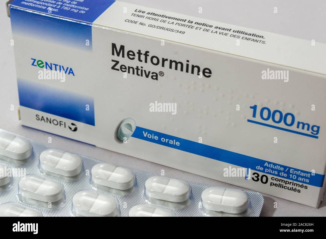 Metformine Tabletten, Sanofi Aventis Frankreich Stockfoto