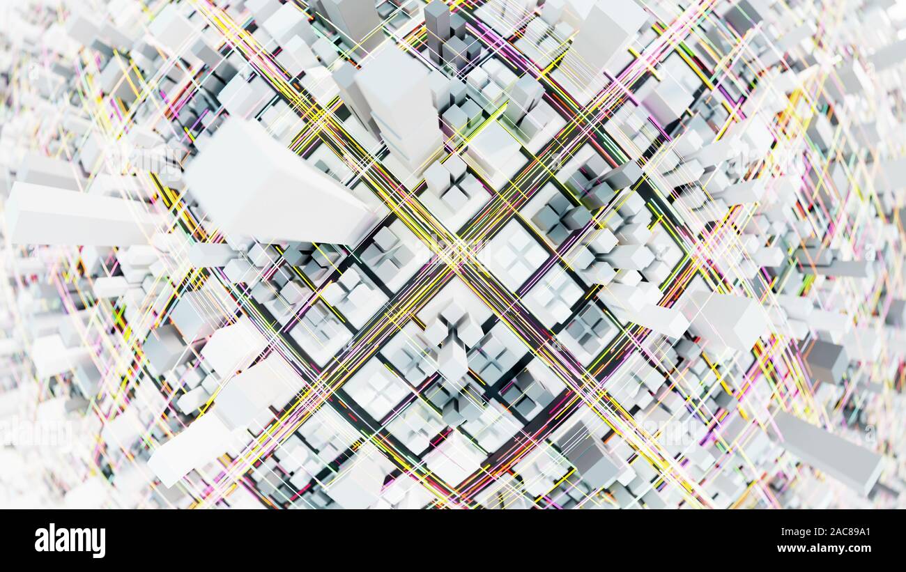 Techno Mega City; städtische und futuristische Technologie Konzepte, original 3D-Rendering Stockfoto