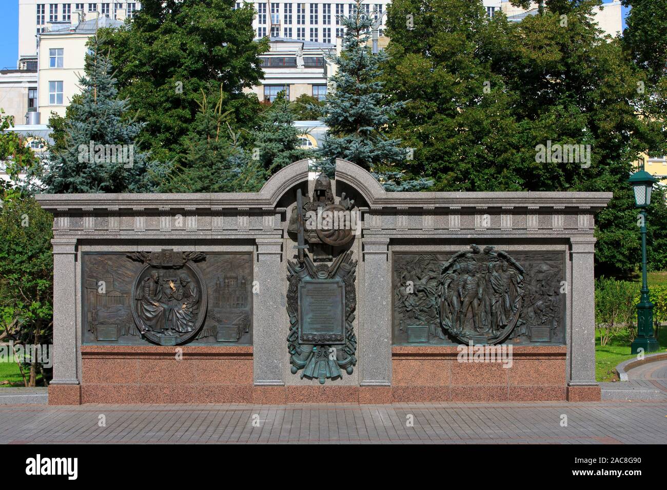 Denkmal für Zar Alexander I von Russland und seine Generäle für den Sieg über Napoleon Bonaparte während der französischen Invasion von 1812 Stockfoto