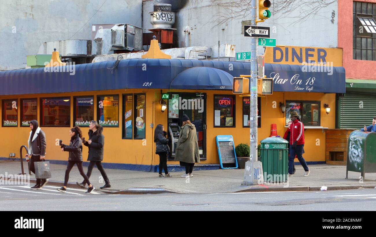 Stern auf 18, 128 10th Avenue, New York, NY. aussen Storefront einer Story Ecke Diner im Meatpacking District von Manhattan. Stockfoto