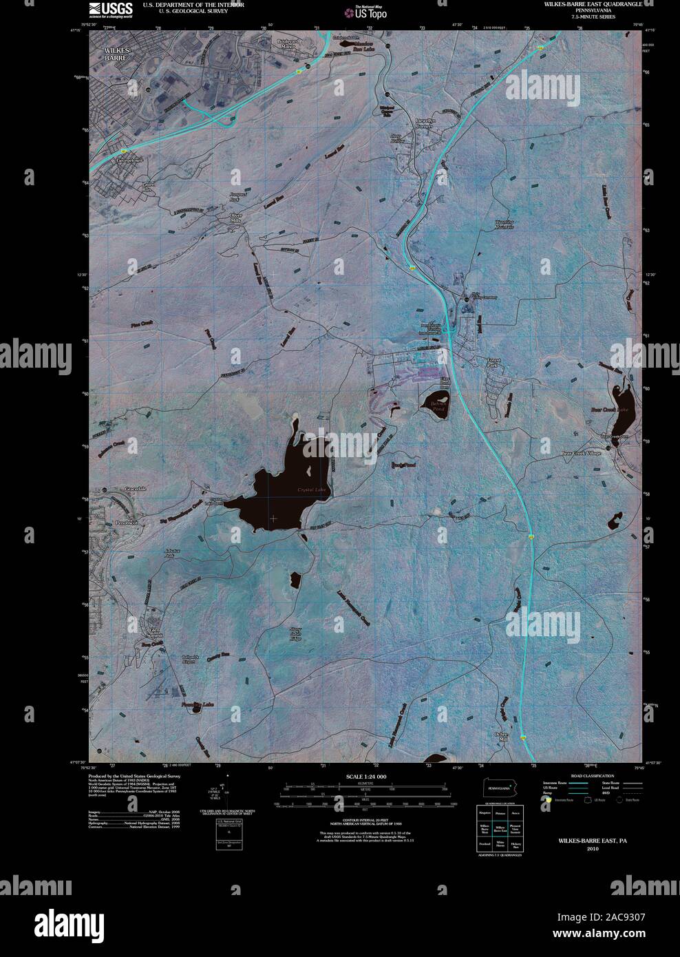 USGS TOPO Karte Pennsylvania PA Wilkes - Osten 20100610 TM invertiert Wiederherstellung Stockfoto