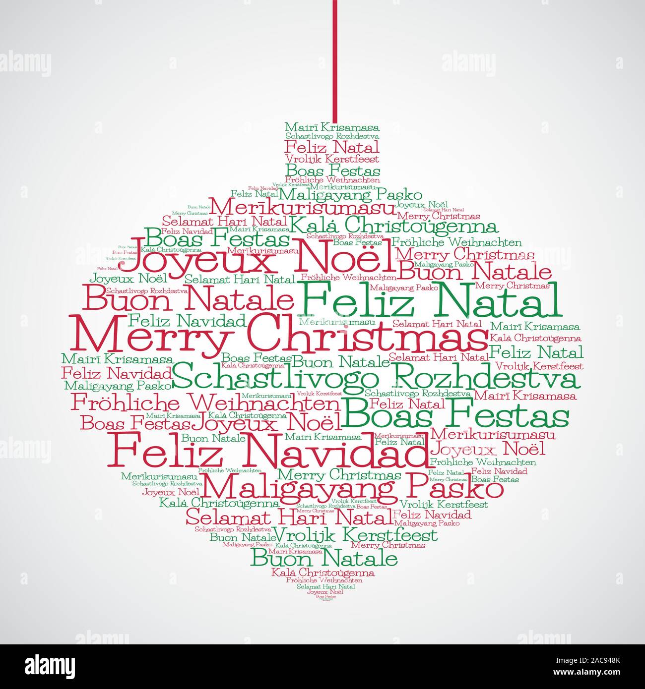 Weihnachtskugel aus "Frohe Weihnachten" in verschiedenen Sprachen im VektorFormat hergestellt