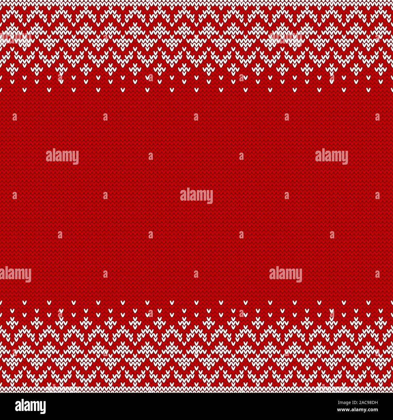 Gestrickte nahtlose Hintergrund mit Copyspace. Rot und weiß Pullover Muster für Weihnachten oder Winter Design. Abstraktes Ornament und Platz für Text. Vektor Stock Vektor