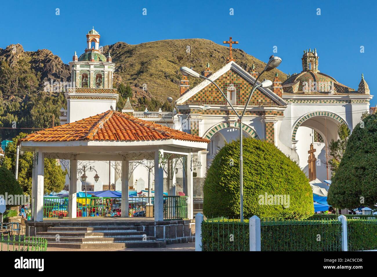 Basilika Unserer Lieben Frau von Copacabana dom Frontansicht, Bolivien Stockfoto Basilika Unserer Lieben Frau von Copacabana dom Frontansicht, Bolivien Stockfoto