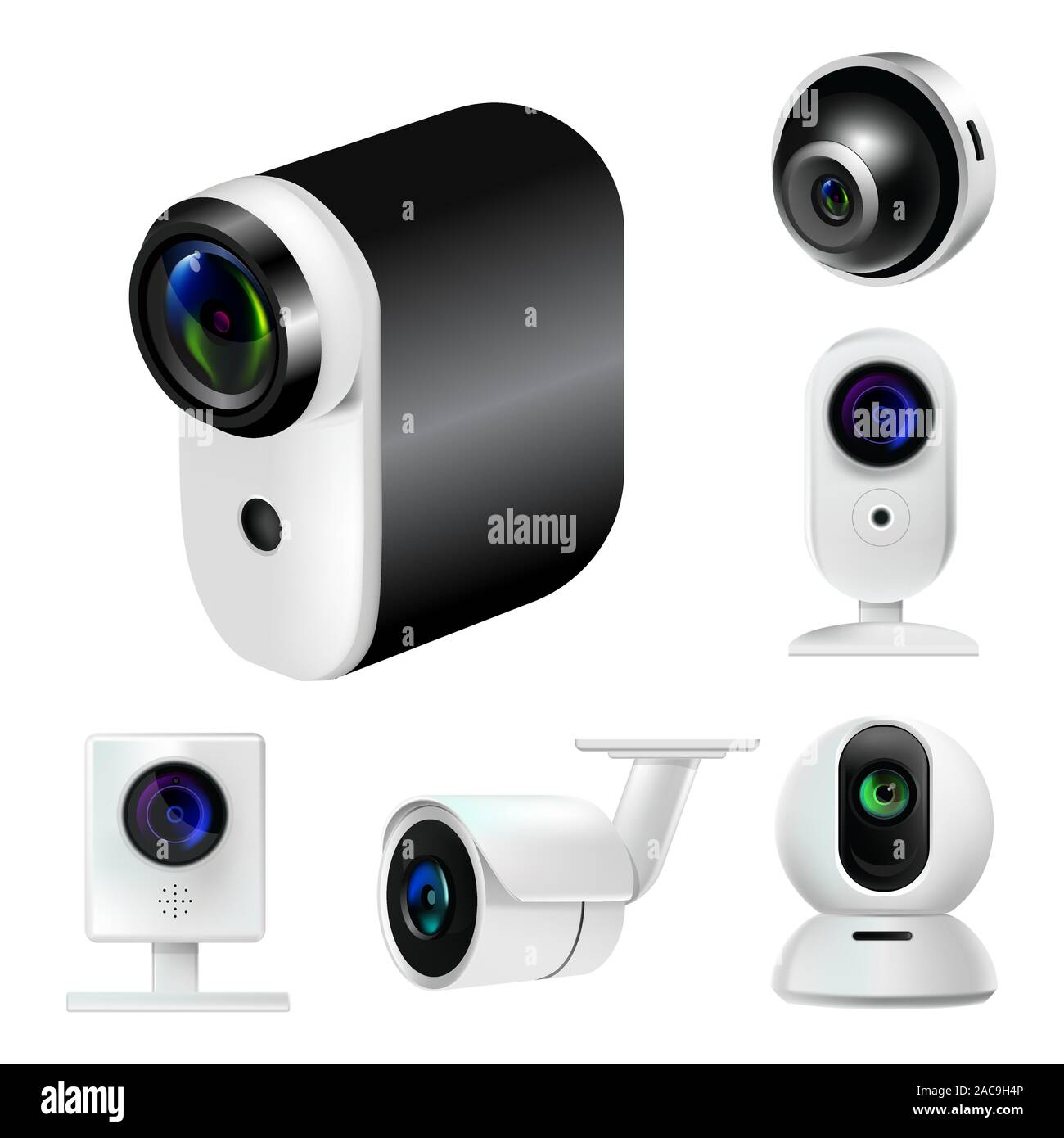 360 und goPro digitals Kameras, Überwachungssystem und virtuelle Realität Ausrüstung Stock Vektor