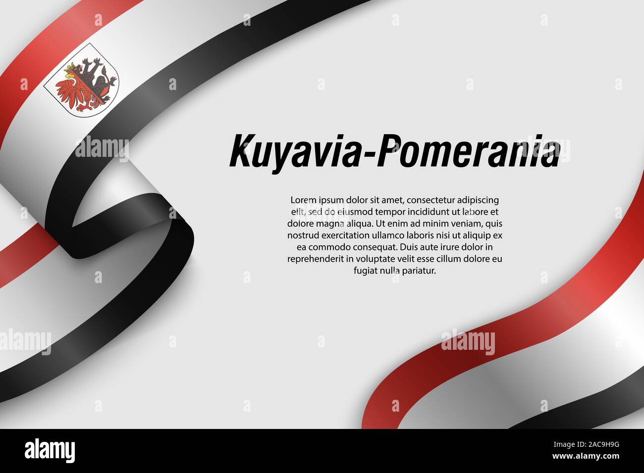 Winkende Band oder Banner mit Flagge von Kuyavia-Pomerania. Provinz von Polen. Für poster Design Template Stock Vektor