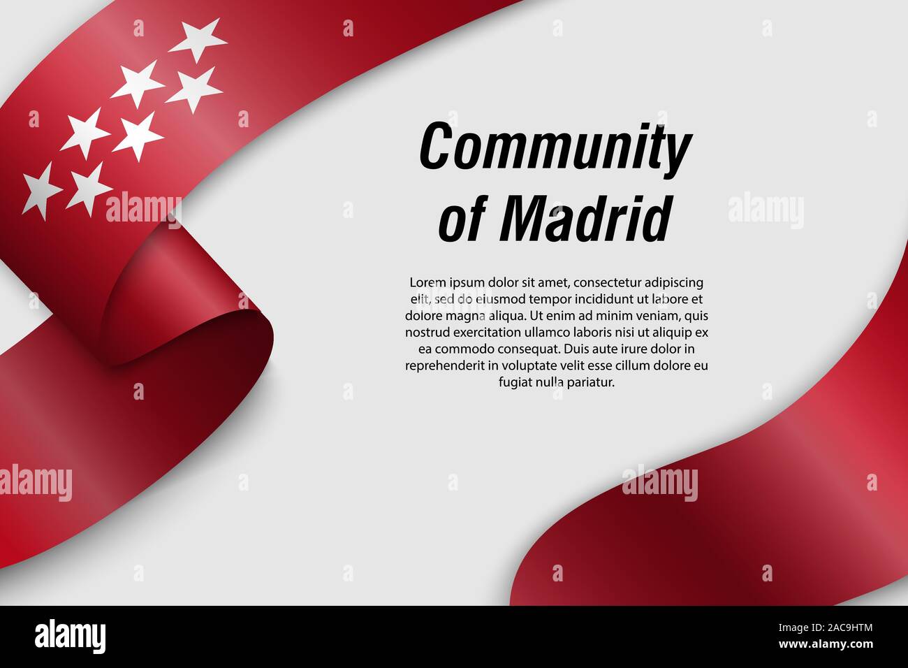 Winkende Band oder Banner mit Flagge von Madrid. Gemeinschaft von Spanien. Für poster Design Template Stock Vektor