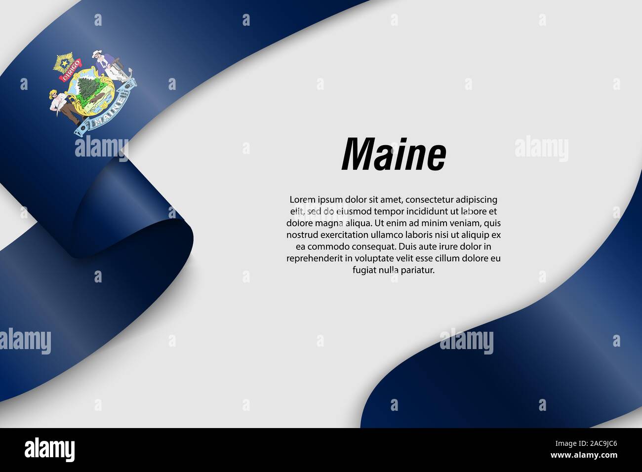 Winkende Band oder Banner mit Flagge von Maine. Staat der USA. Für poster Design Template Stock Vektor