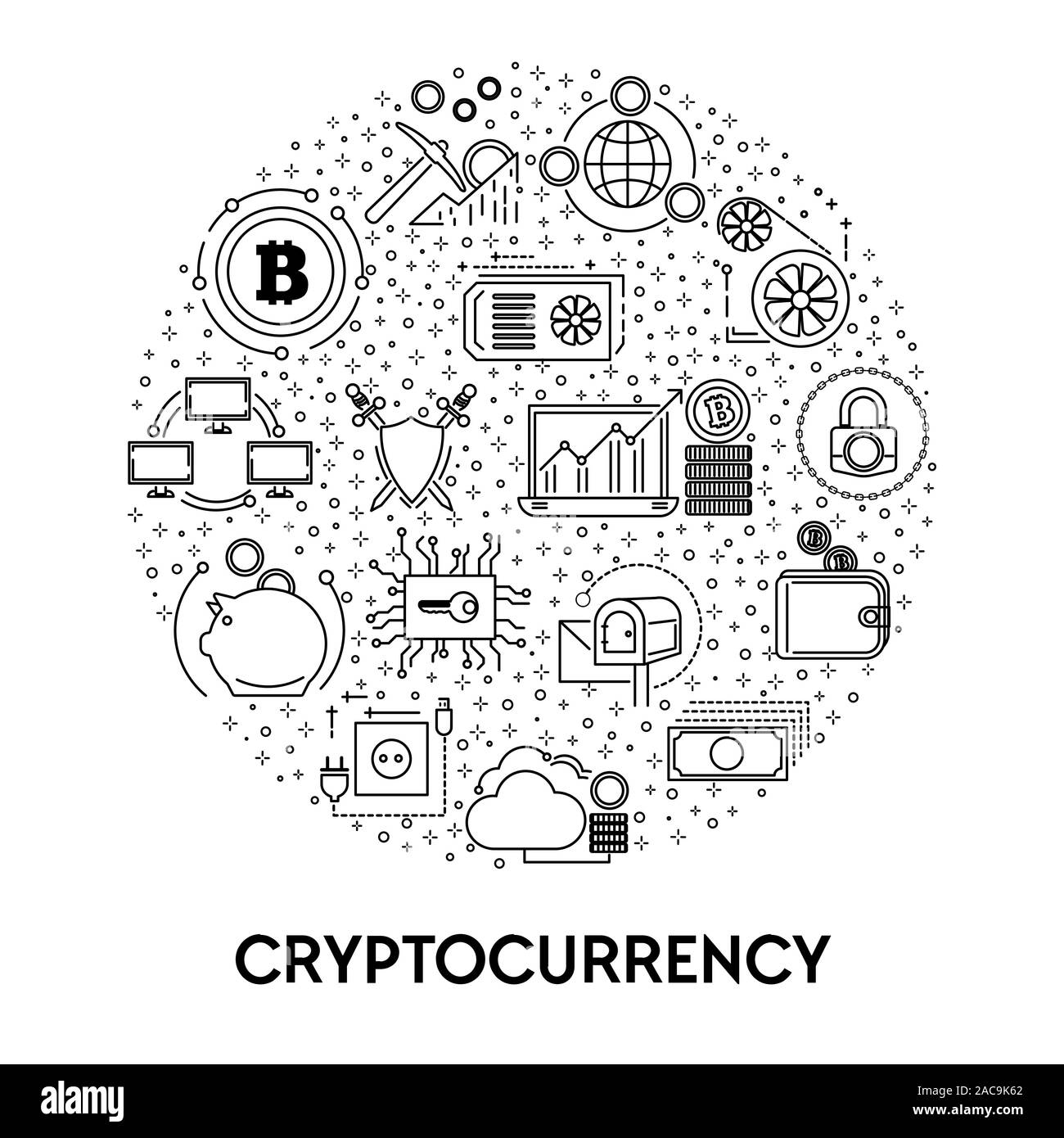 Und Cryptocurrency blockchain System, Bitcoin Mining Symbol Leitung  Stock-Vektorgrafik - Alamy