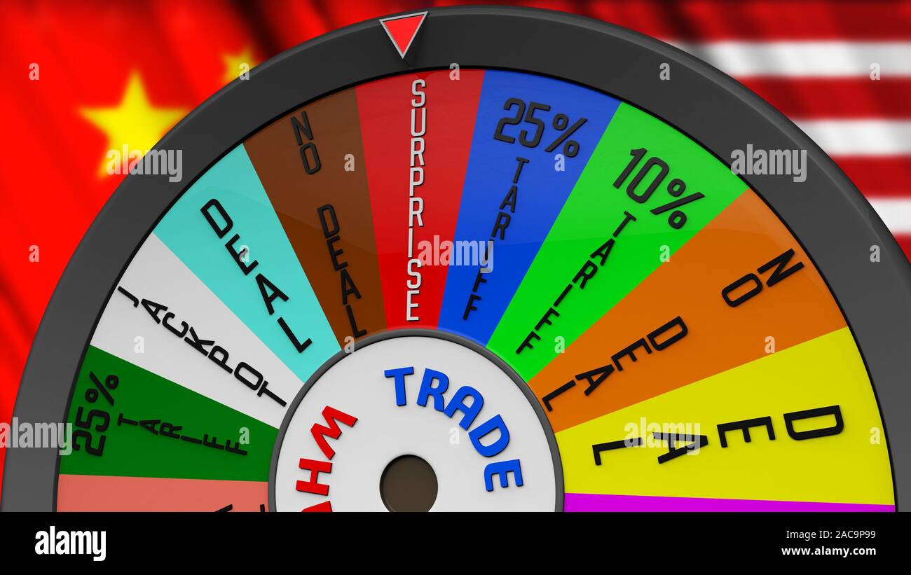 Uns China Handelskrieg Fortune Wheel 3D-Darstellung Stockfoto
