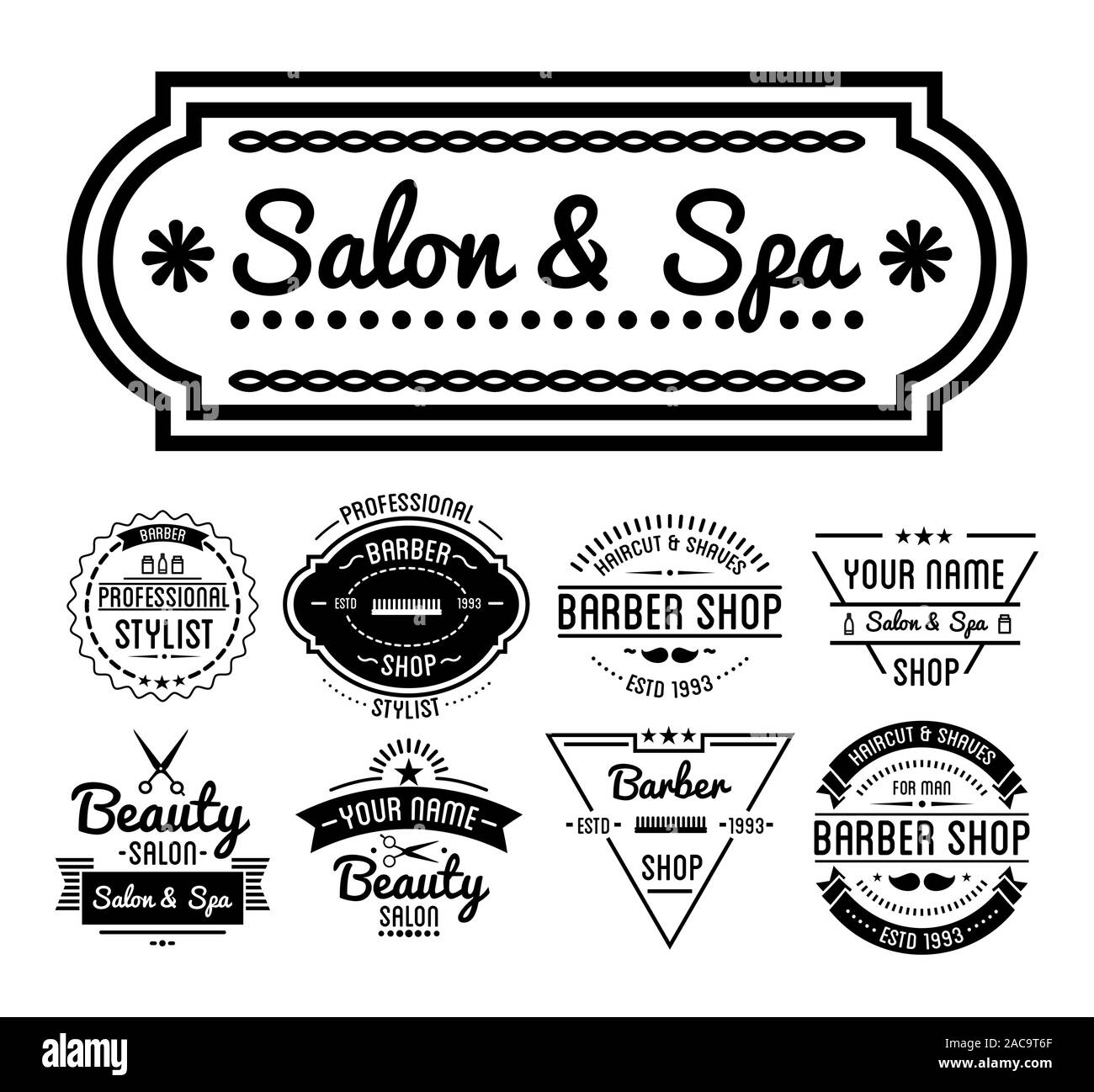 Friseur oder Friseur, Salon und Barbershop isoliert Symbole Stock Vektor