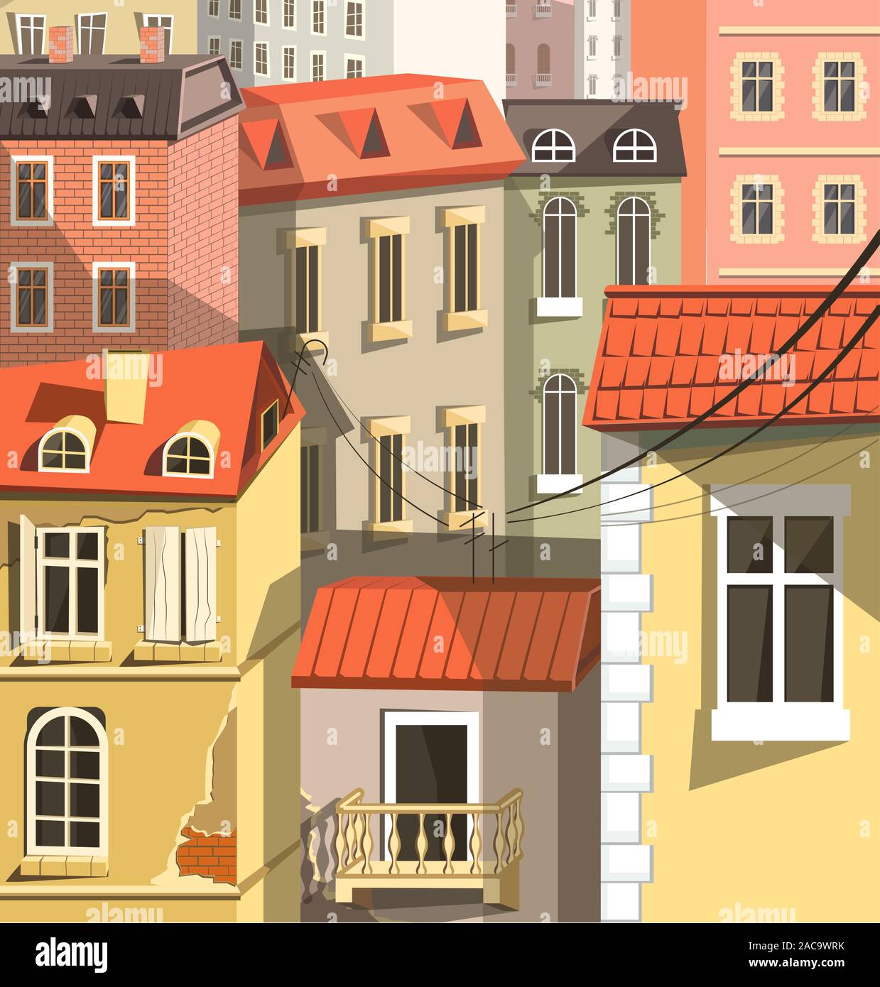 Stadtbild closeup, Altstadt Häuser im Europäischen Stil Stock Vektor