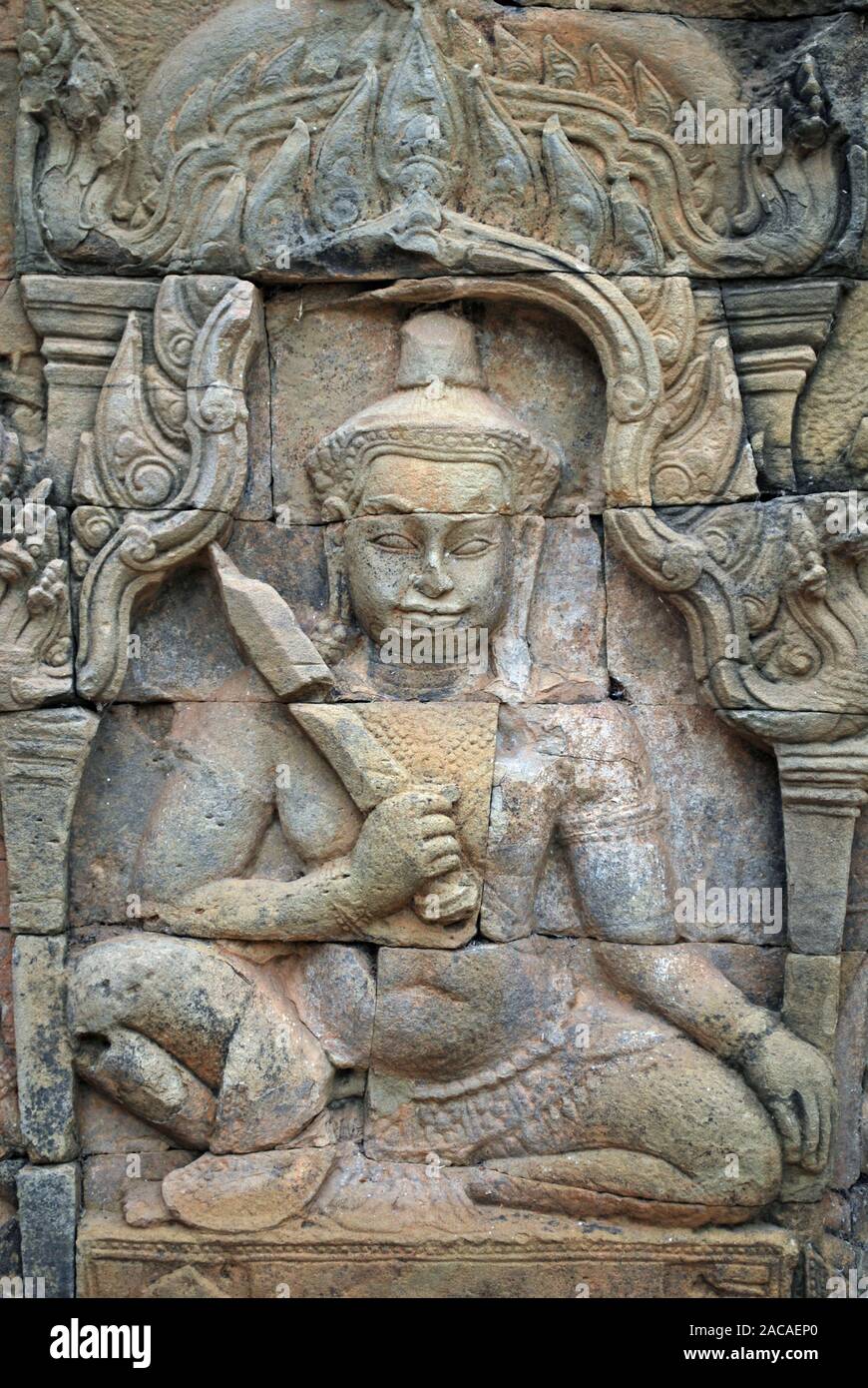 Reliefs auf dem Bayon Tempel in Angkor Wat Stockfoto