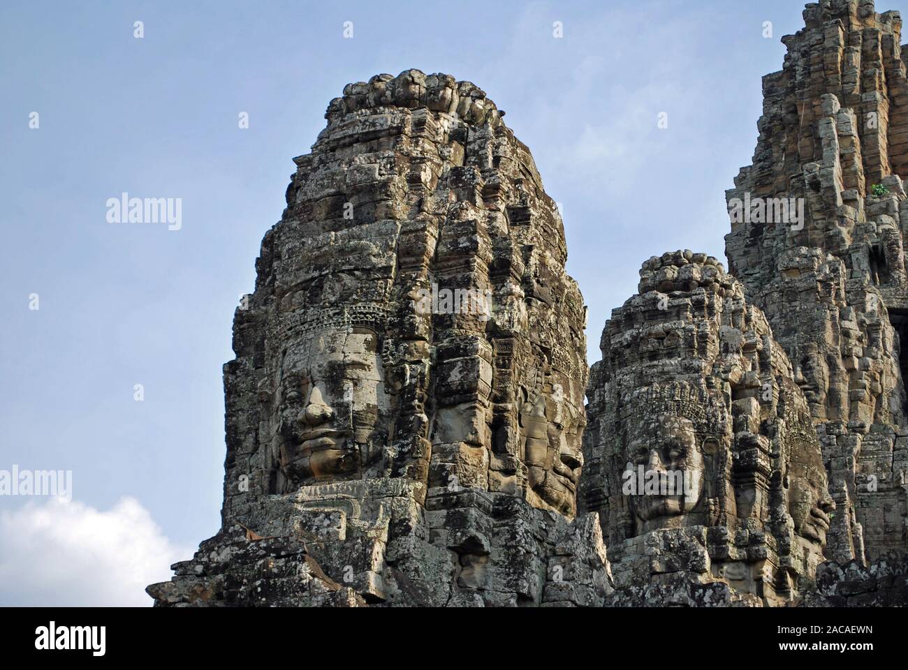 Lokeshvara Gesichter bei Bayon Tempel Stockfoto