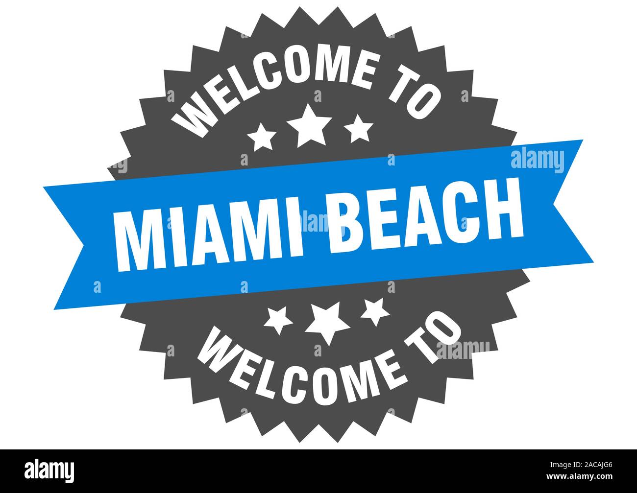 Miami Beach unterzeichnen. Willkommen in Miami Beach blau Aufkleber Stock Vektor